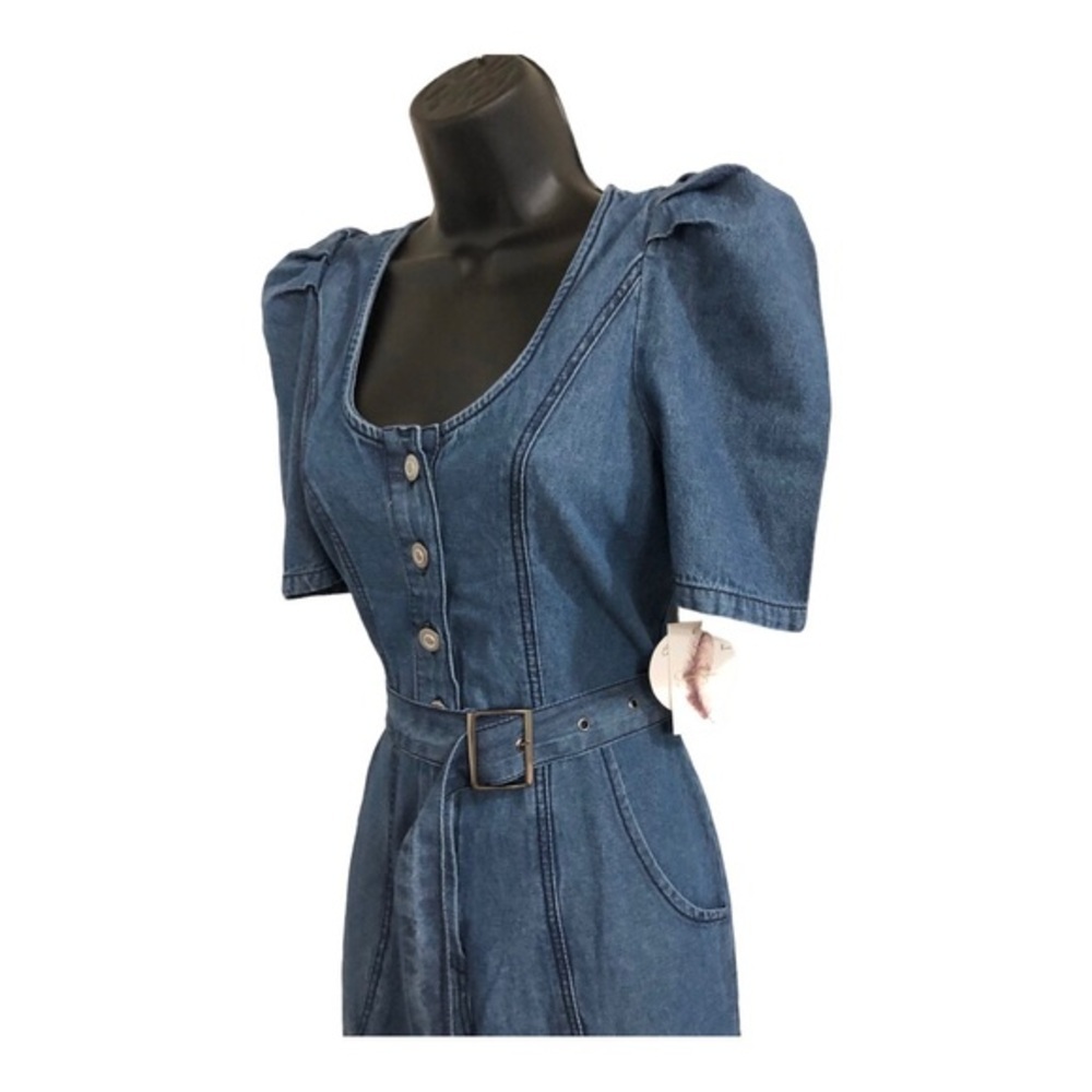 Jessica Simpson blue jeans denim puff sleeve adjustable hem jumpsuit size XS new - Picture 12 of 16